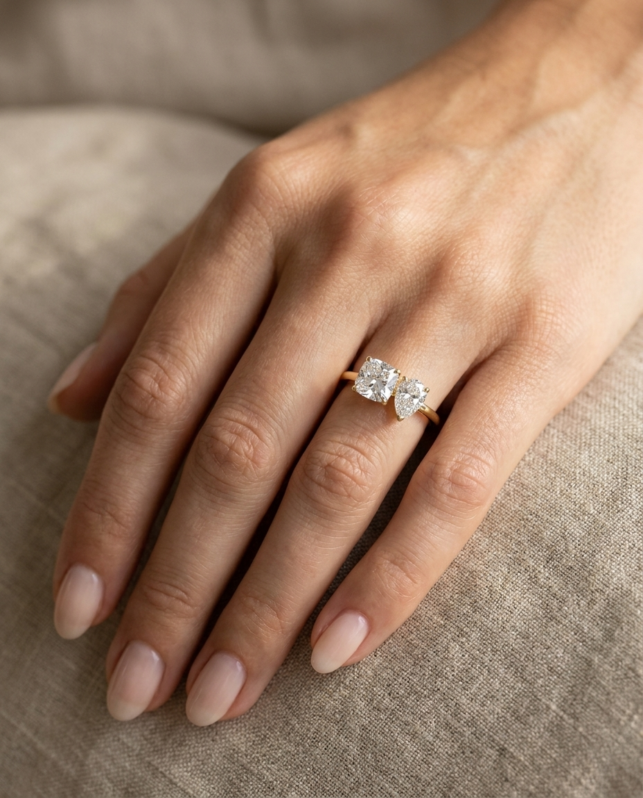 18K Yellow Gold band of The Lauryn cushion engagement ring setting | RockHer