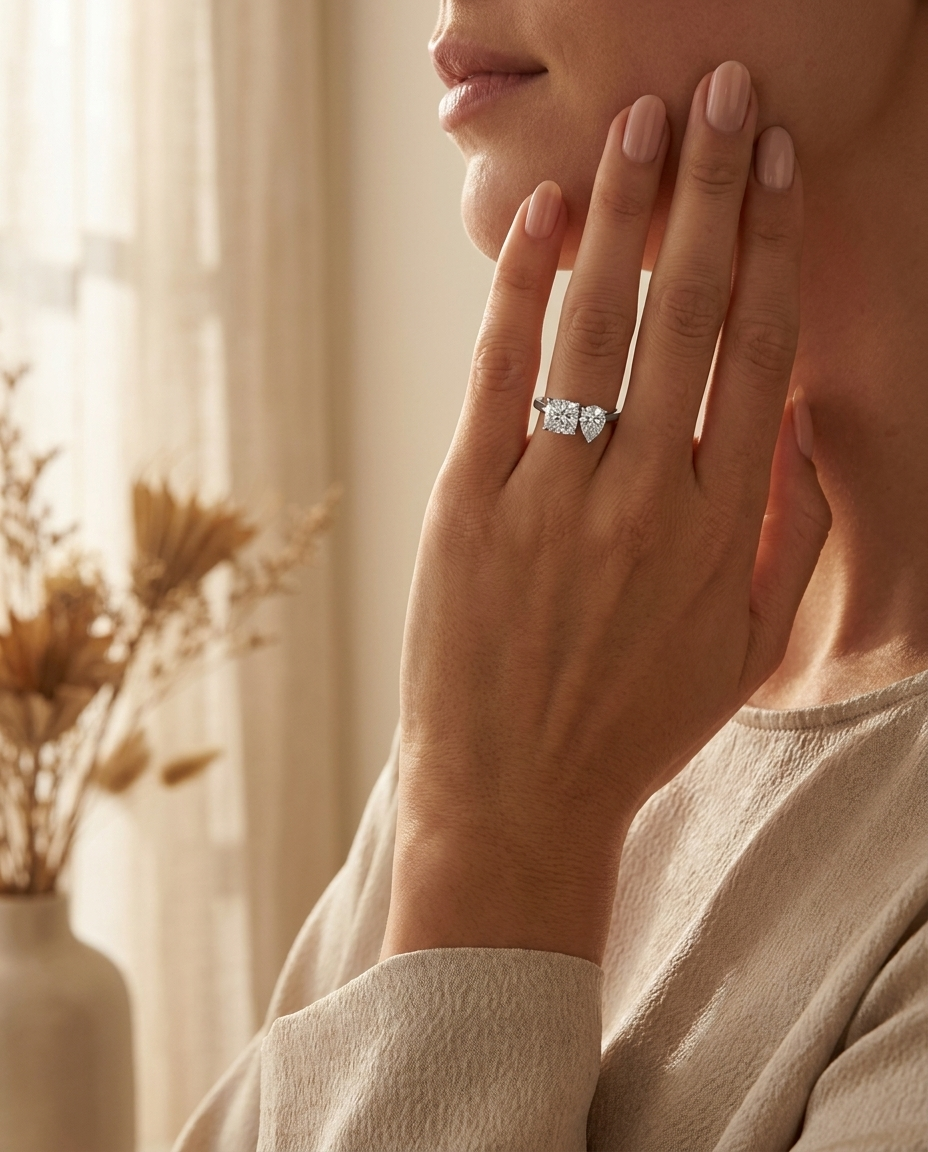 The Lauryn engagement ring setting in Platinum, select toi et moi lab diamond cut design | RockHer