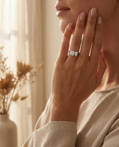 Platinum Lauryn Toi et Moi Select Cushion & Pear Lab Diamond Engagement Ring, prong setting – lifestyle shot | RockHer