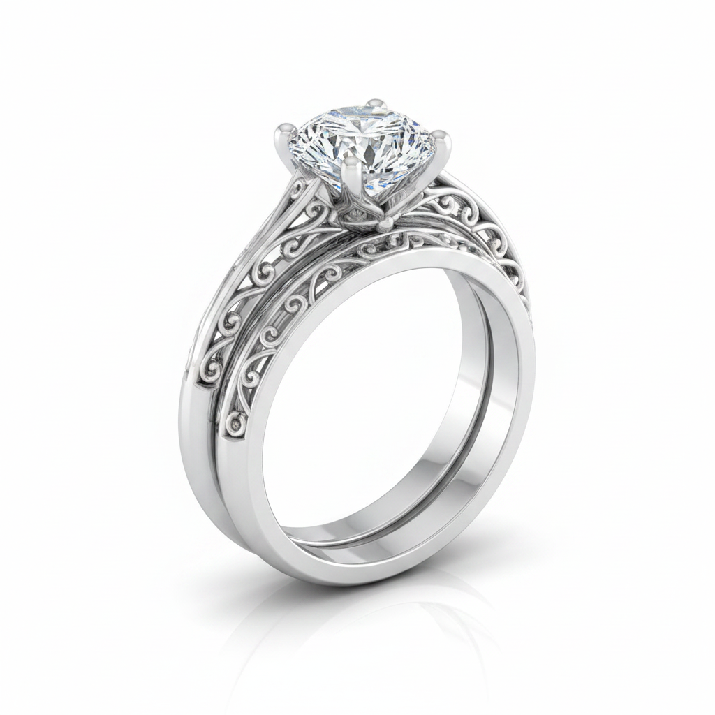 The Layla Matching Wedding Band, Round in 18K White Gold