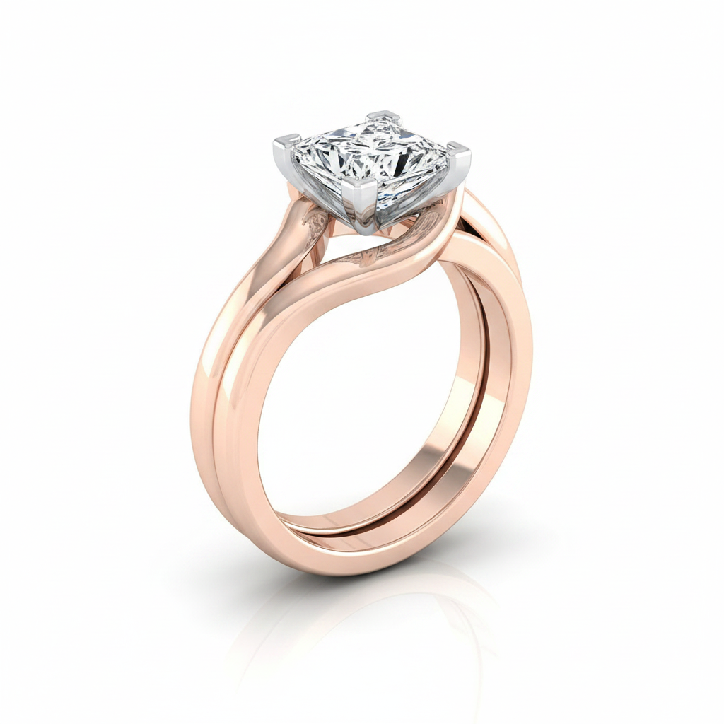 The Leah Matching Wedding Band, Princess in 14K Rose Gold