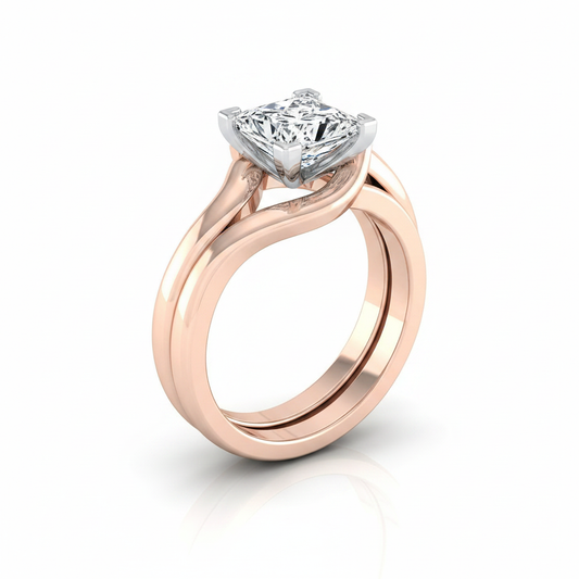 The Leah Matching Wedding Band, Princess in 14K Rose Gold
