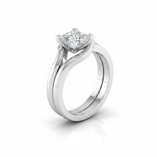 The Leah Matching Wedding Band, Princess in 18K White Gold