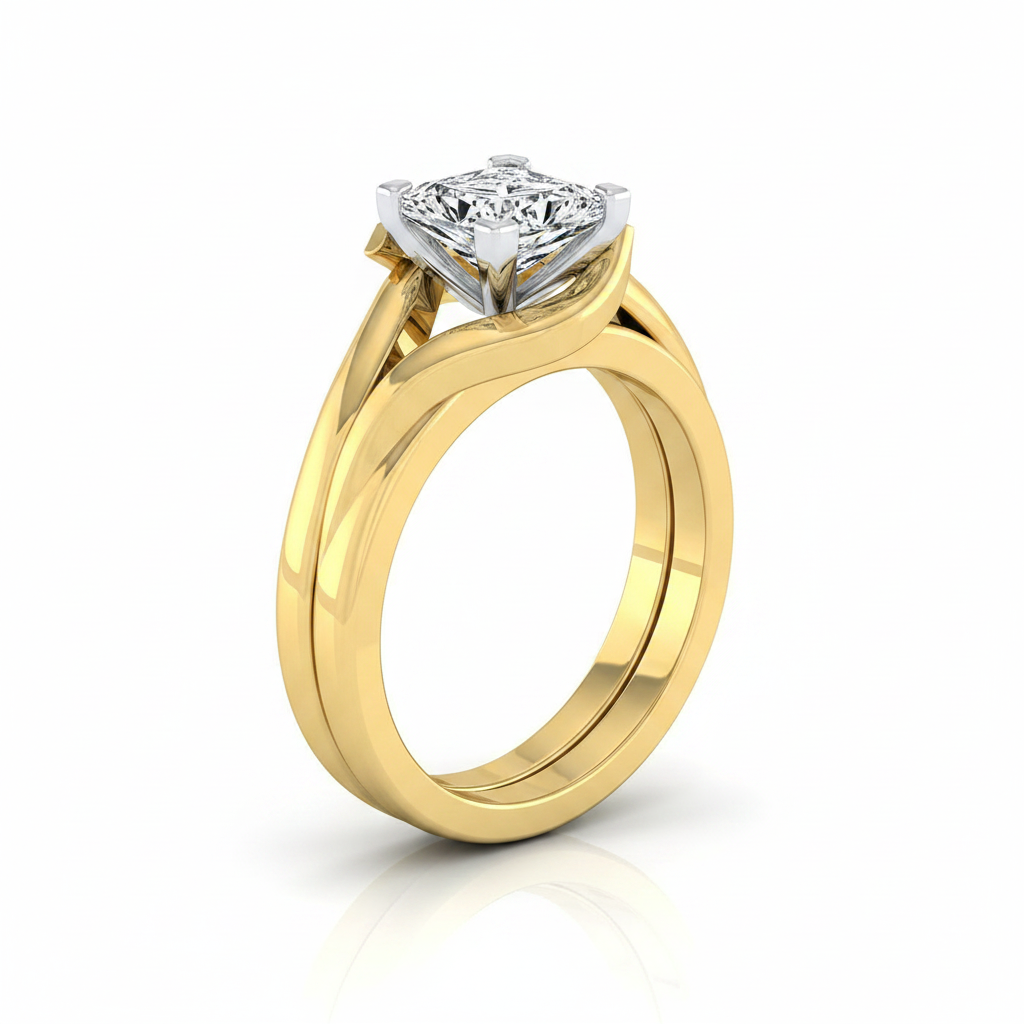 The Leah Matching Wedding Band, Princess in 18K Yellow Gold