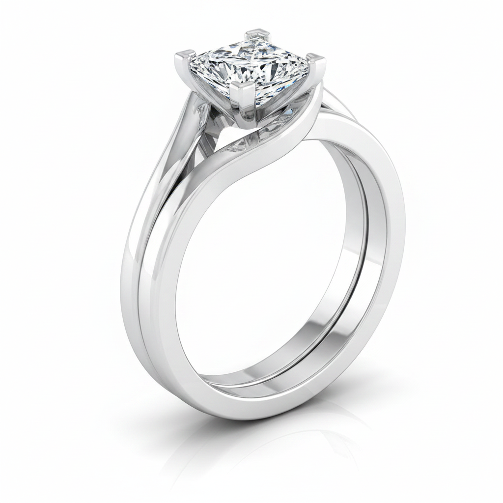 The Leah Matching Wedding Band, Princess in Platinum