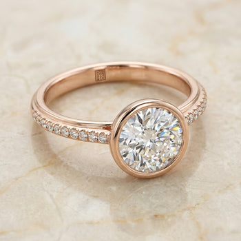 The Cappella Linear Bezel Pavé Round Engagement Ring Setting in 14K Rose Gold