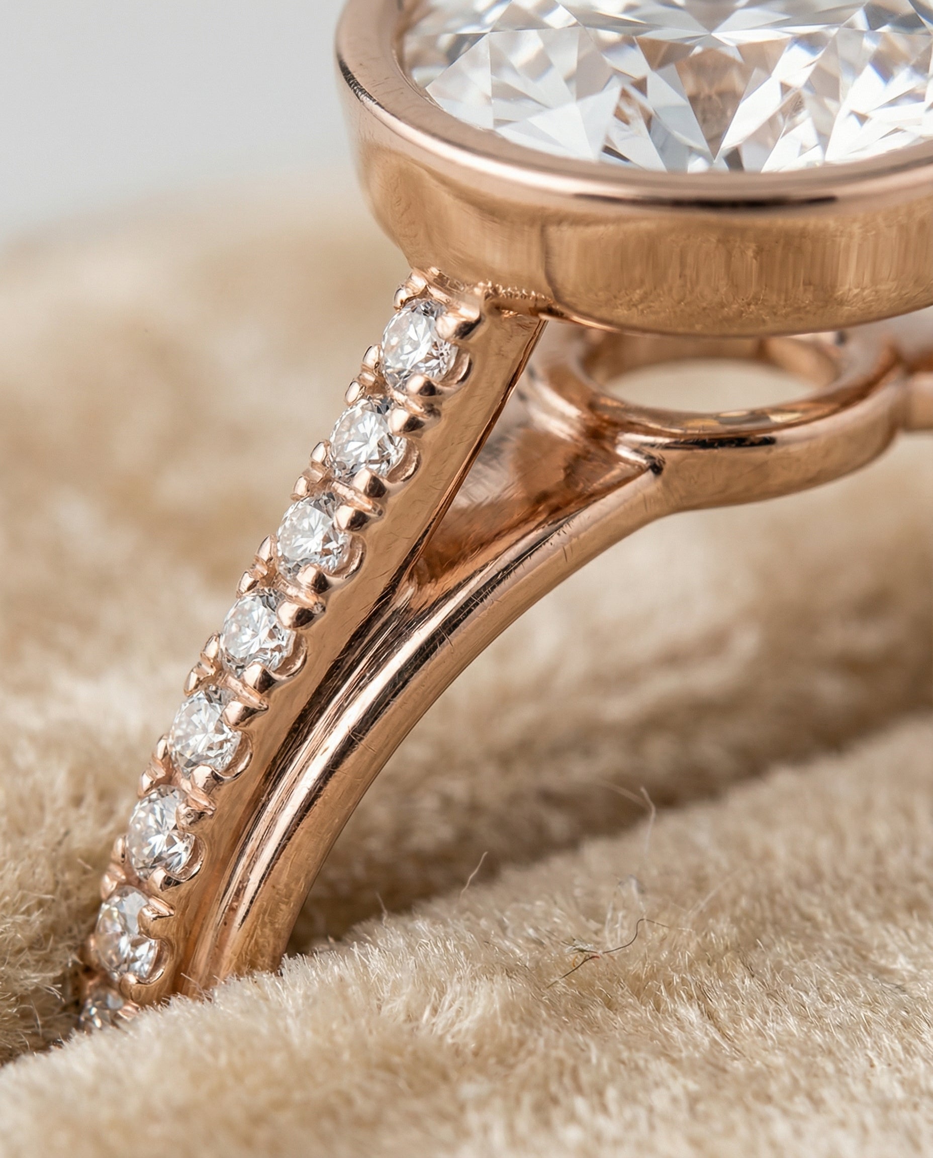 14K Rose Gold band of The Cappella round engagement ring setting | RockHer