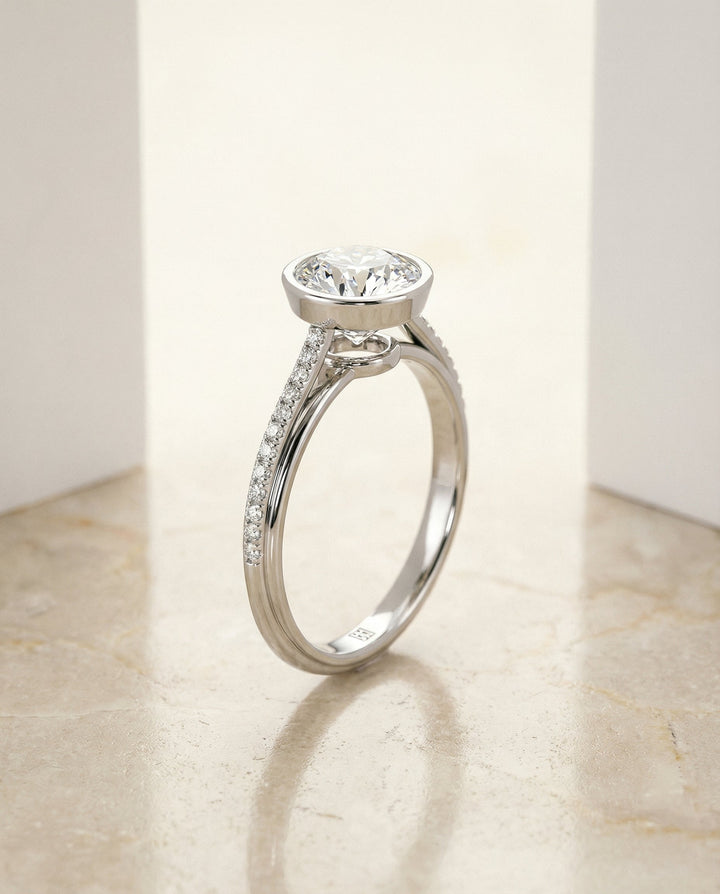 The Cappella Select Bezel Solitaire Engagement Ring with Lab Diamond in Platinum — view 2