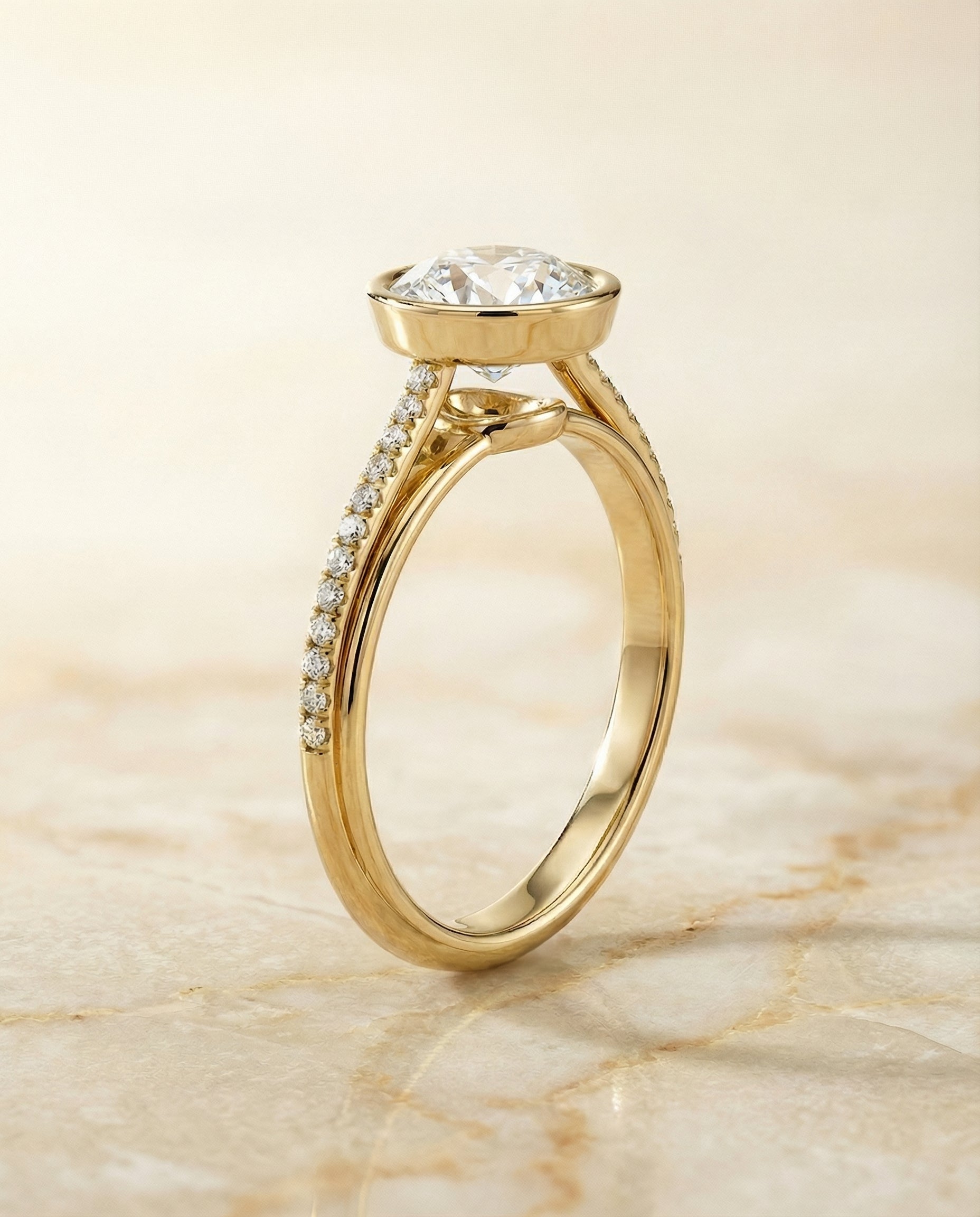 Linear Bezel Pavé styling on The Cappella round engagement ring setting | RockHer