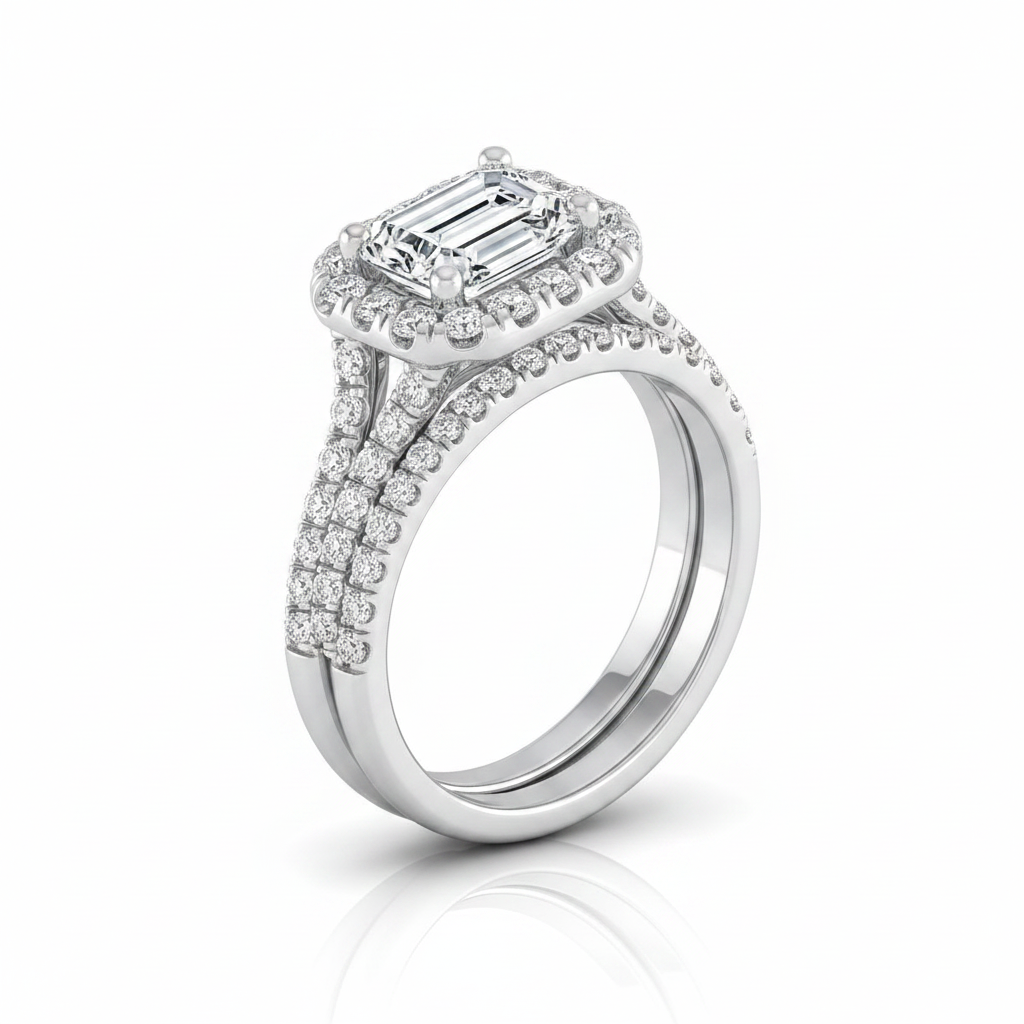 The Lira Matching Wedding Band, Emerald in 18K White Gold