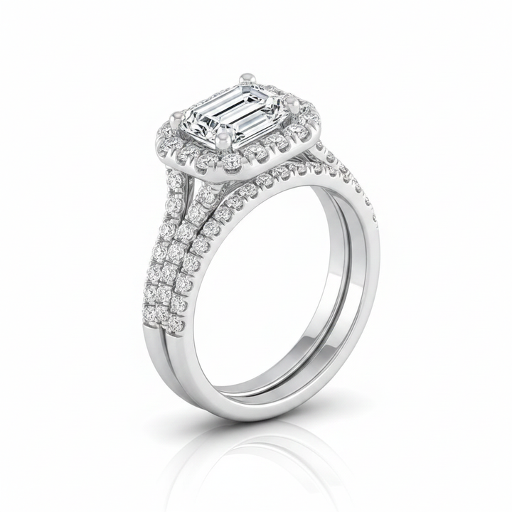The Lira Matching Wedding Band, Emerald in 18K White Gold | RockHer