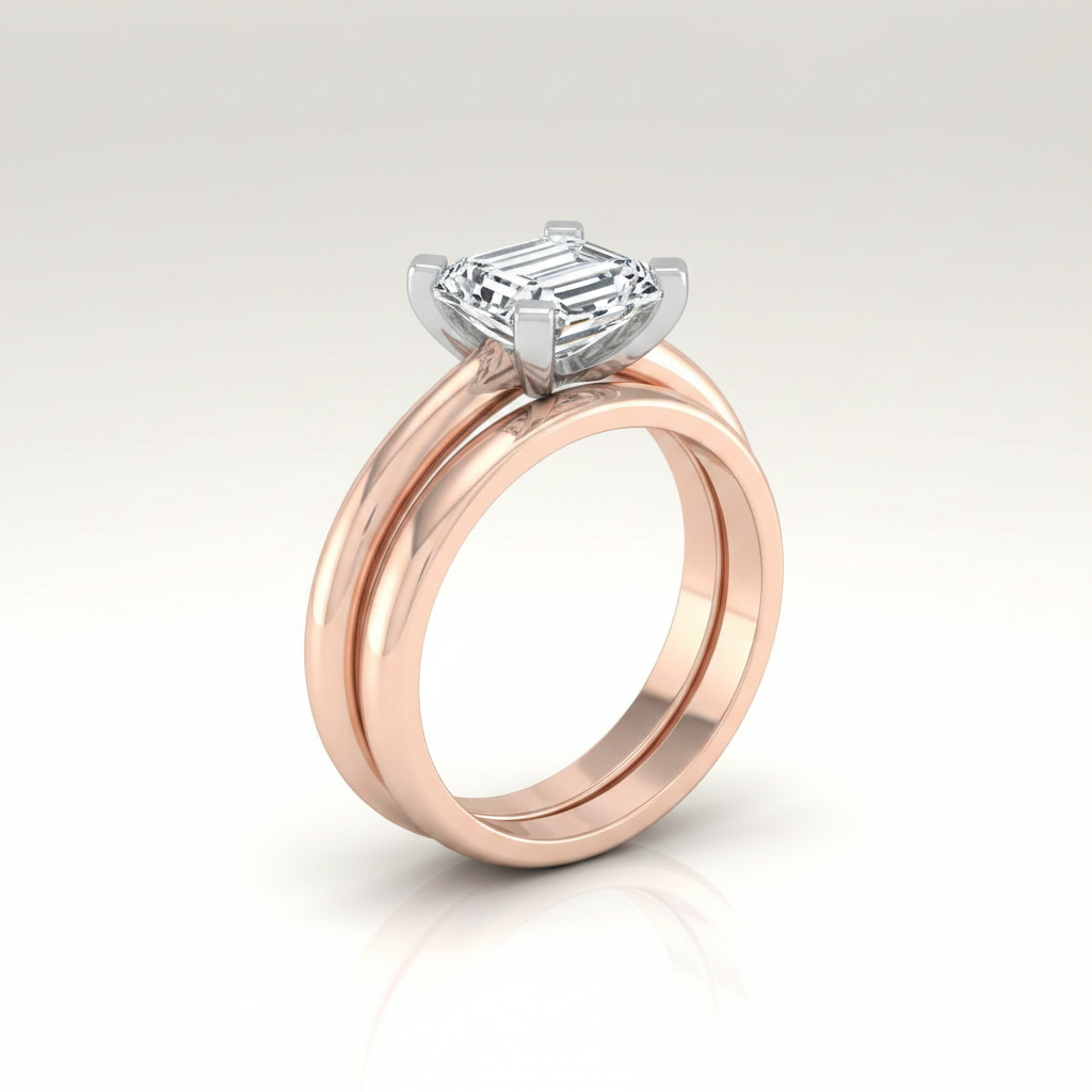 The Lolette Matching Wedding Band, Emerald in 14K Rose Gold
