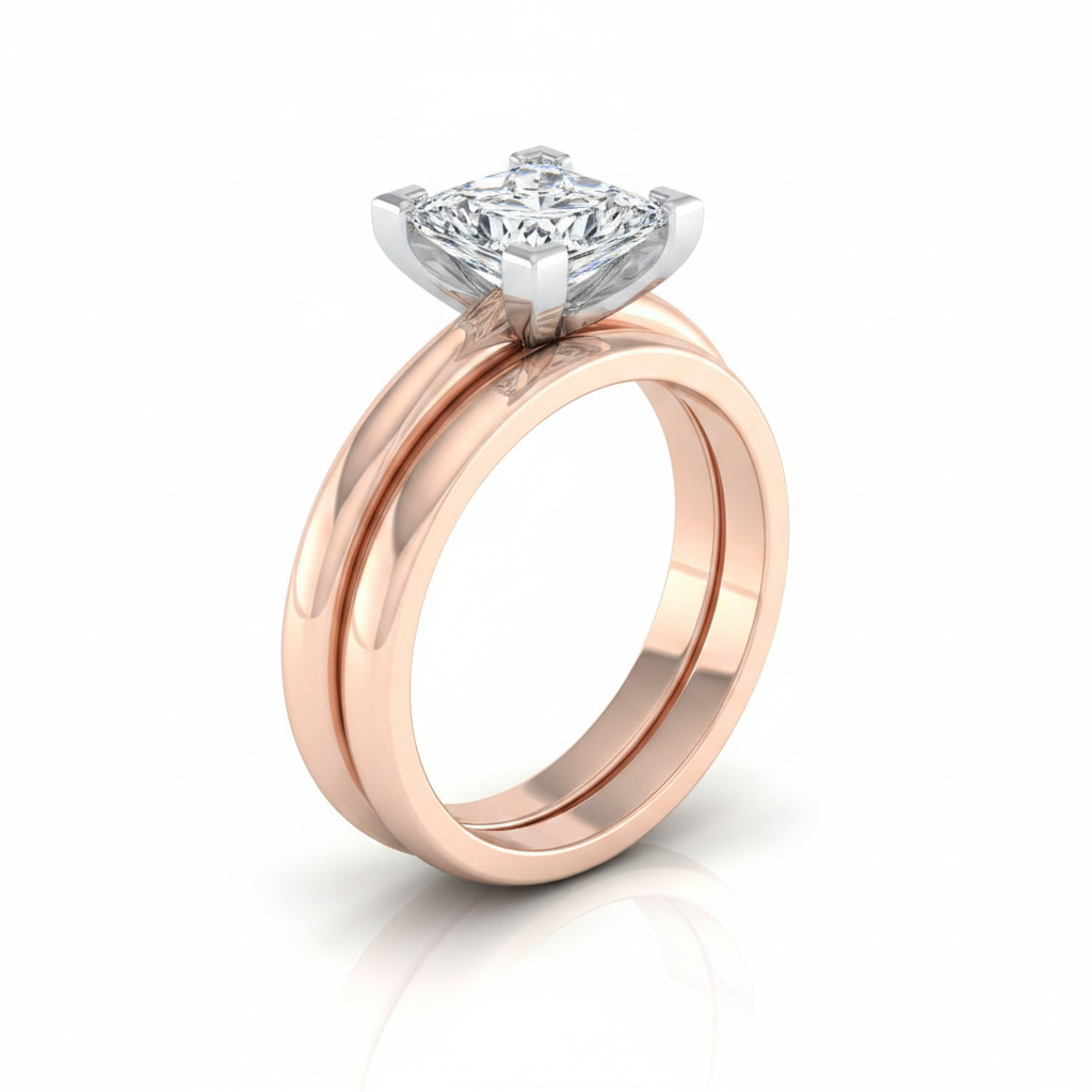 The Lolette Matching Wedding Band, Princess in 14K Rose Gold