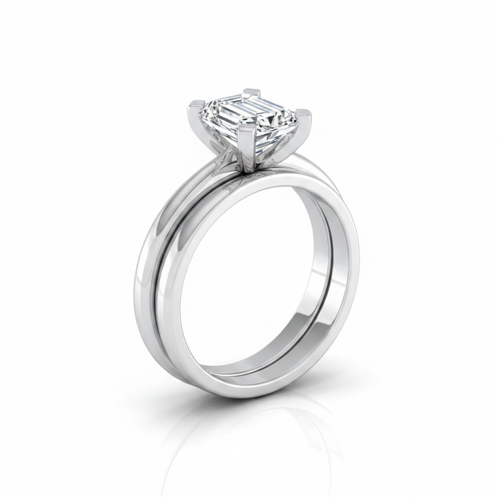 The Lolette Matching Wedding Band, Emerald in 18K White Gold | RockHer