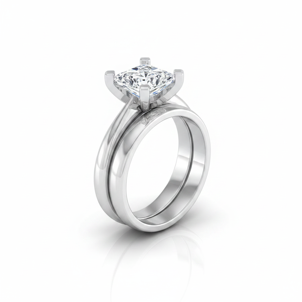 The Lolette Matching Wedding Band, Princess in 18K White Gold
