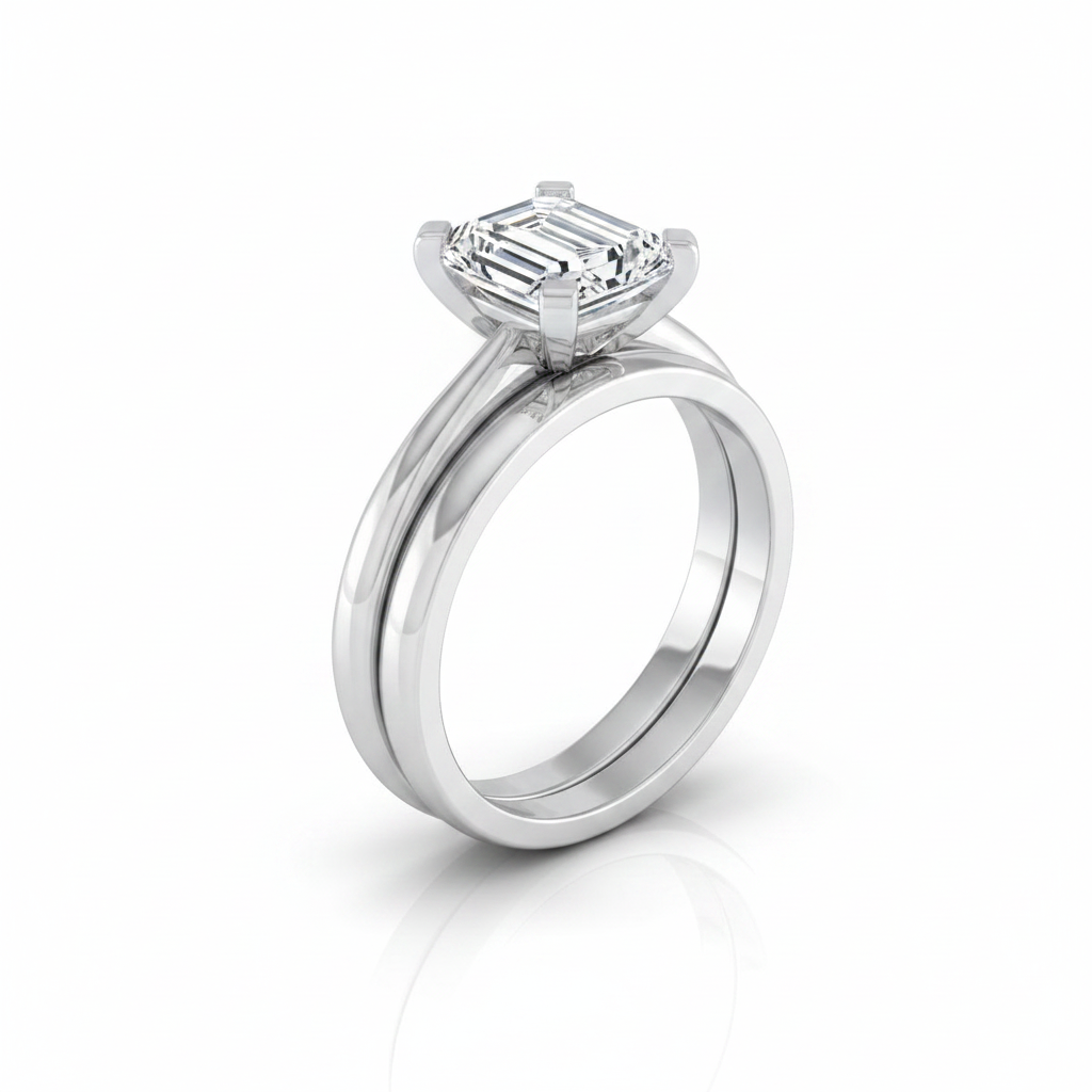 The Lolette Matching Wedding Band, Emerald in Platinum