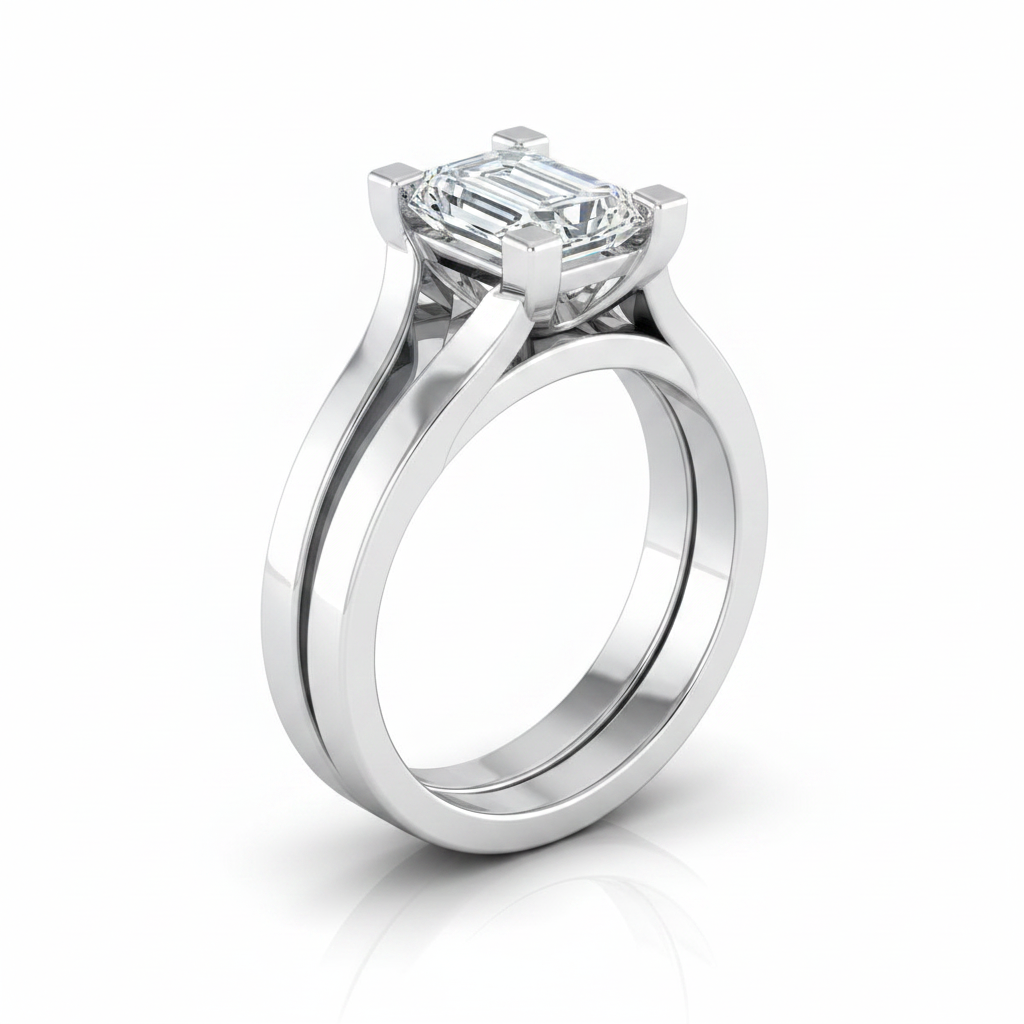 The Lorelei Matching Wedding Band, Emerald in Platinum