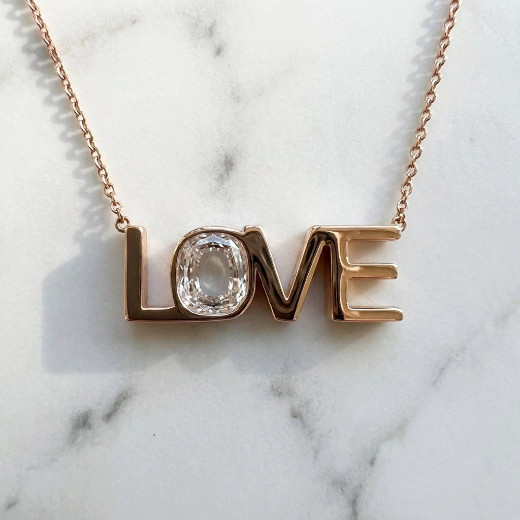 LOVE lab-grown diamond letter necklace in 14K Rose Gold