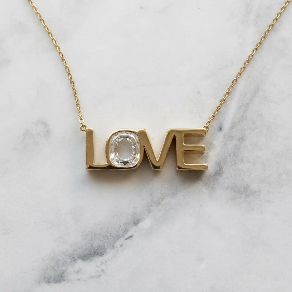 LOVE lab-grown diamond letter necklace in 14K Yellow Gold