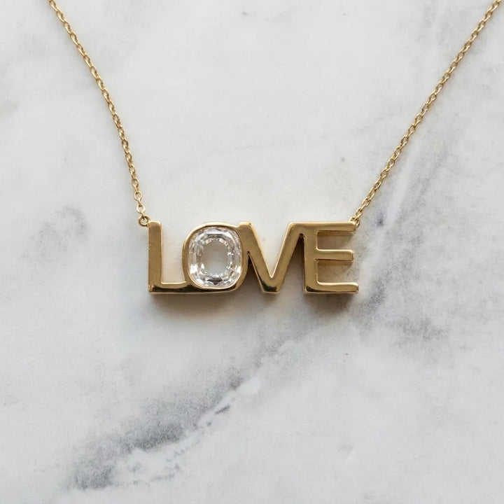 LOVE lab-grown diamond letter necklace in 14K Yellow Gold
