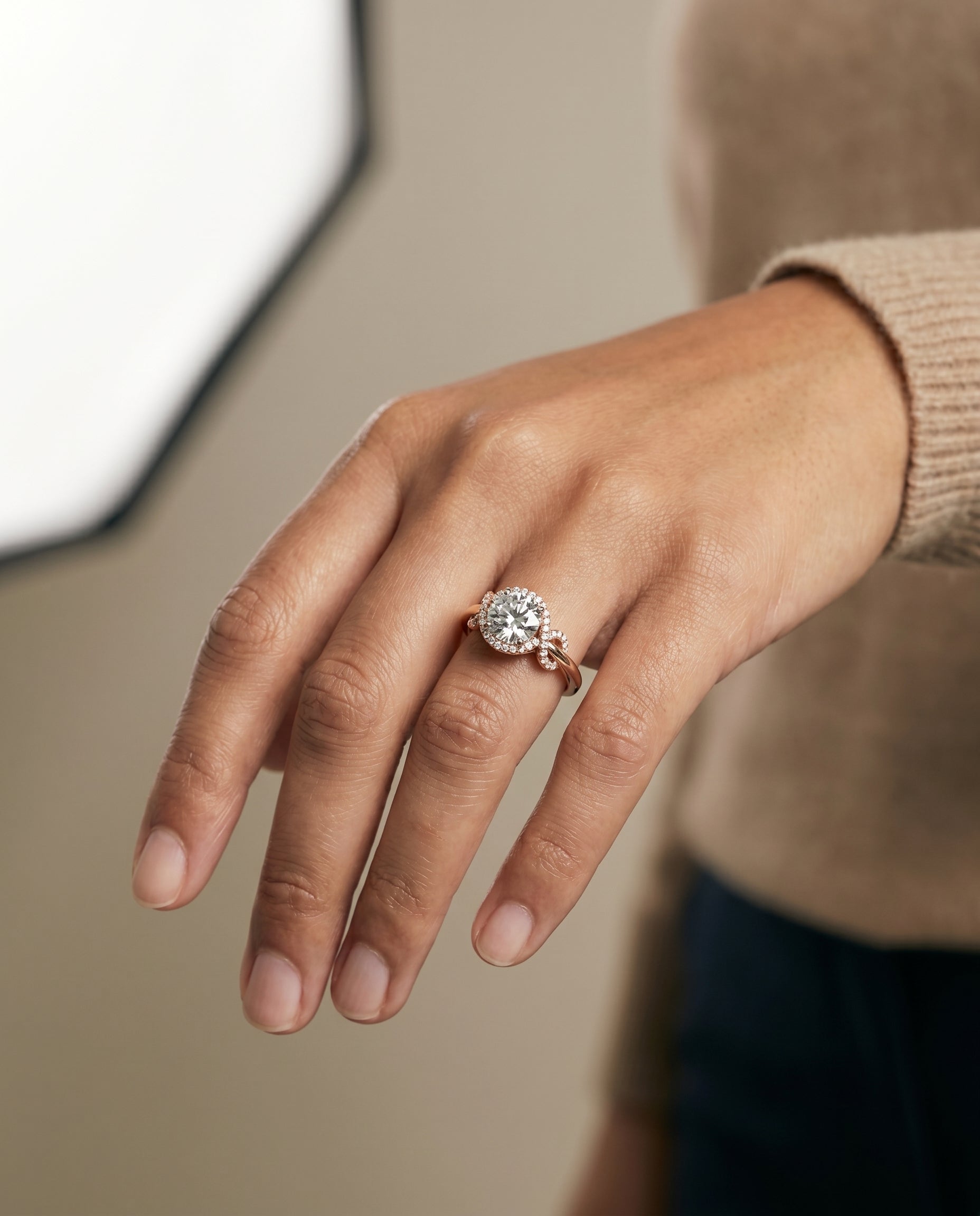 The Calista setting for round diamonds, made to order in 14K Rose Gold | RockHer