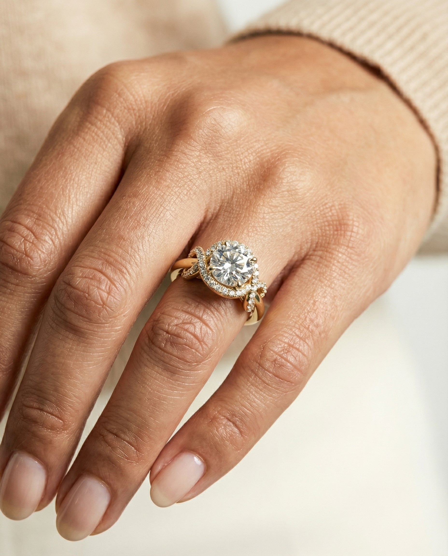 The Calista setting for round diamonds, made to order in 18K Yellow Gold | RockHer