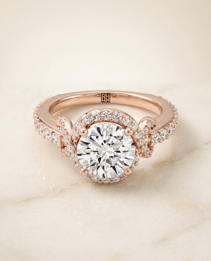 The Bess Pavé Halo Engagement Ring Setting for Round Diamonds in 14K Rose Gold | RockHer