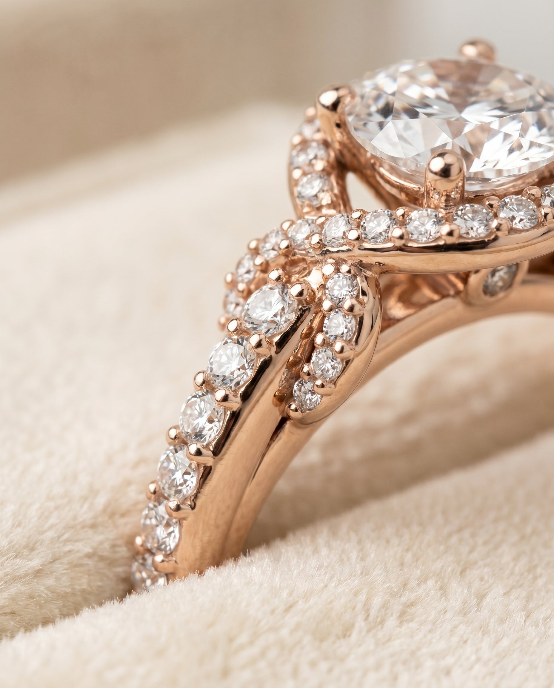 14K Rose Gold band of The Bess round engagement ring setting | RockHer