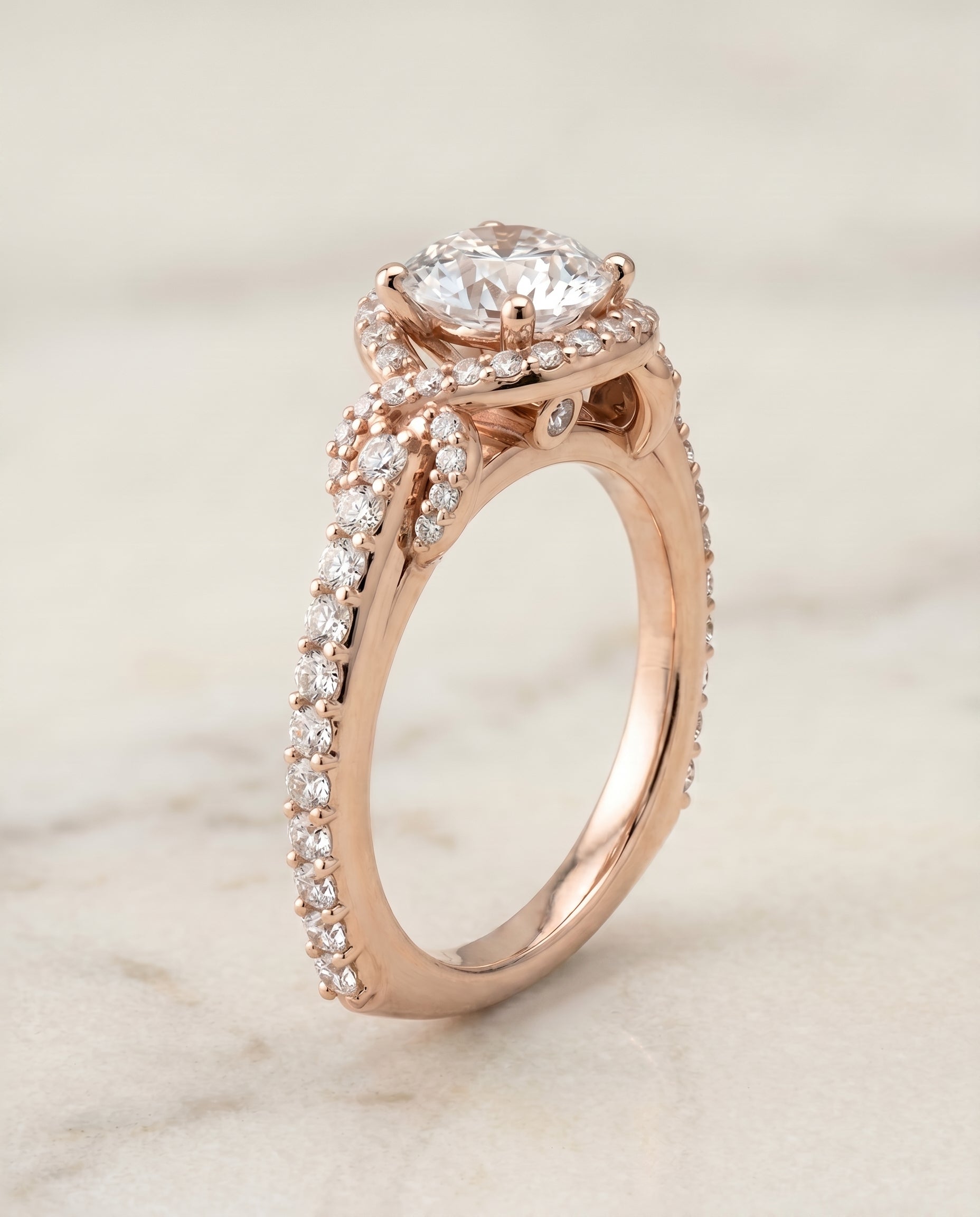 Love Knot Pavé Halo styling on The Bess round engagement ring setting | RockHer