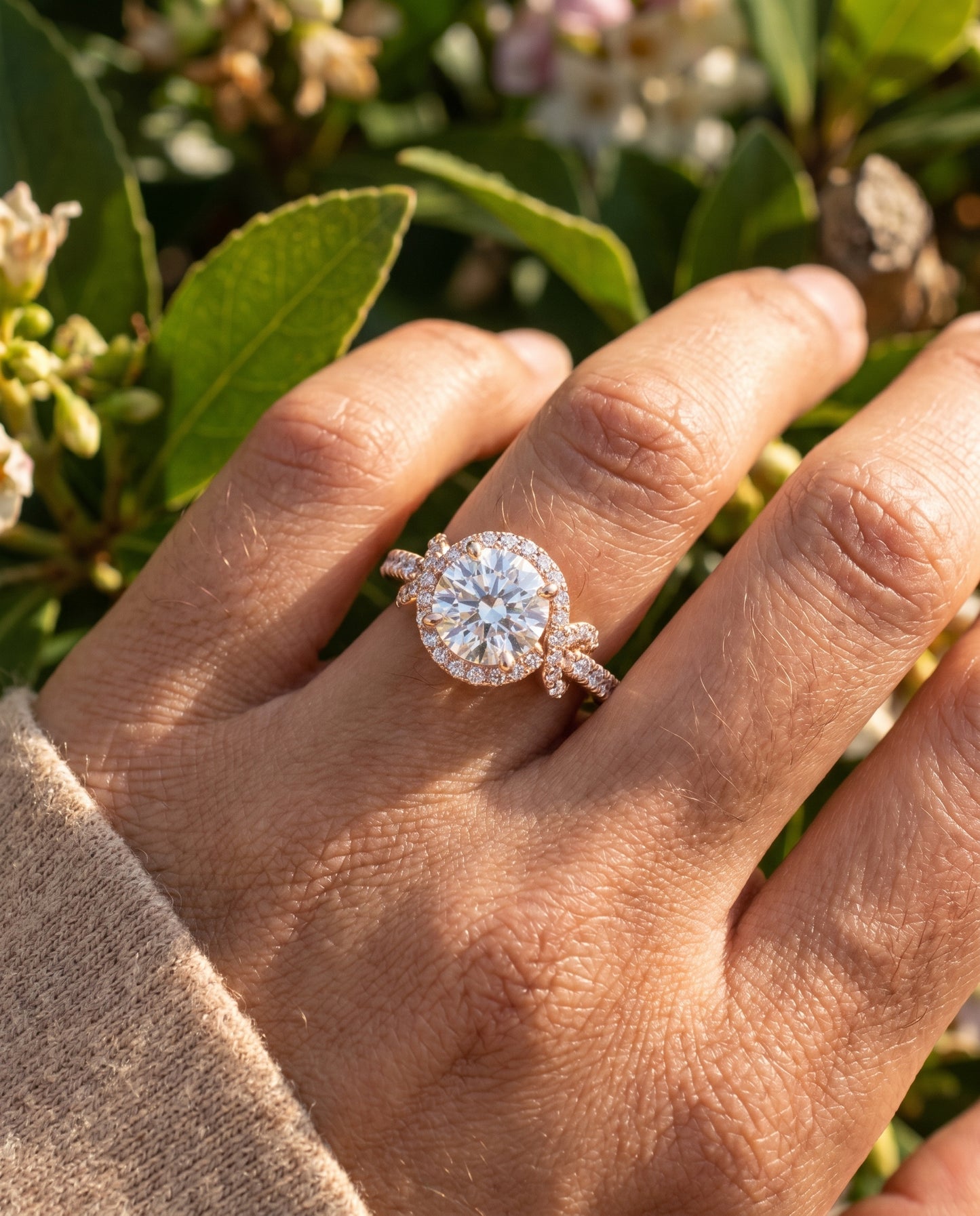 The Bess Pavé Halo Engagement Ring Setting for Round Diamonds in 14K Rose Gold
