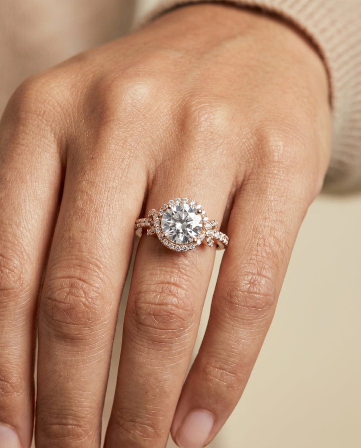 The Bess Pavé Halo Engagement Ring Setting for Round Diamonds in 14K Rose Gold