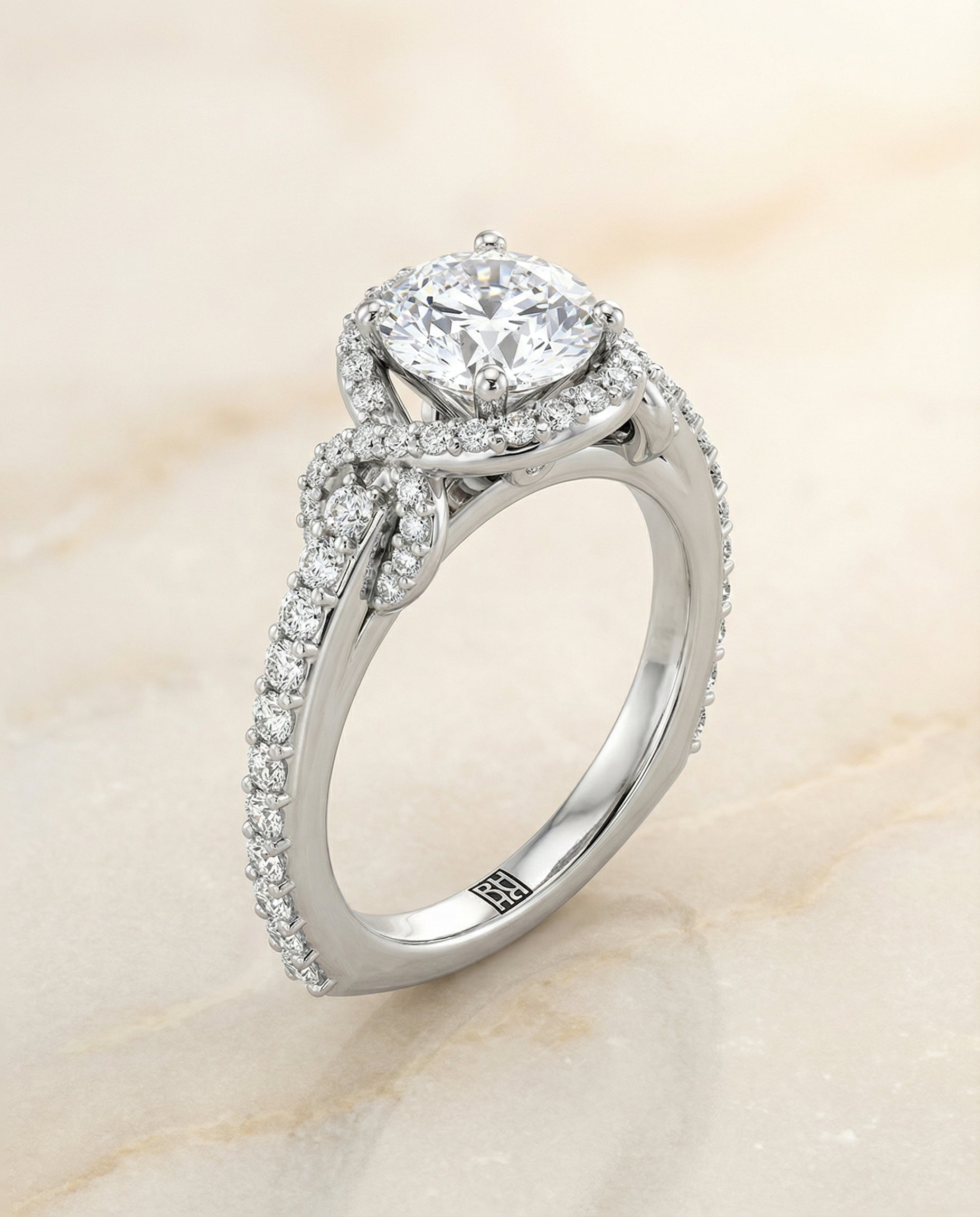 Love Knot Pavé Halo styling on The Bess round engagement ring setting | RockHer