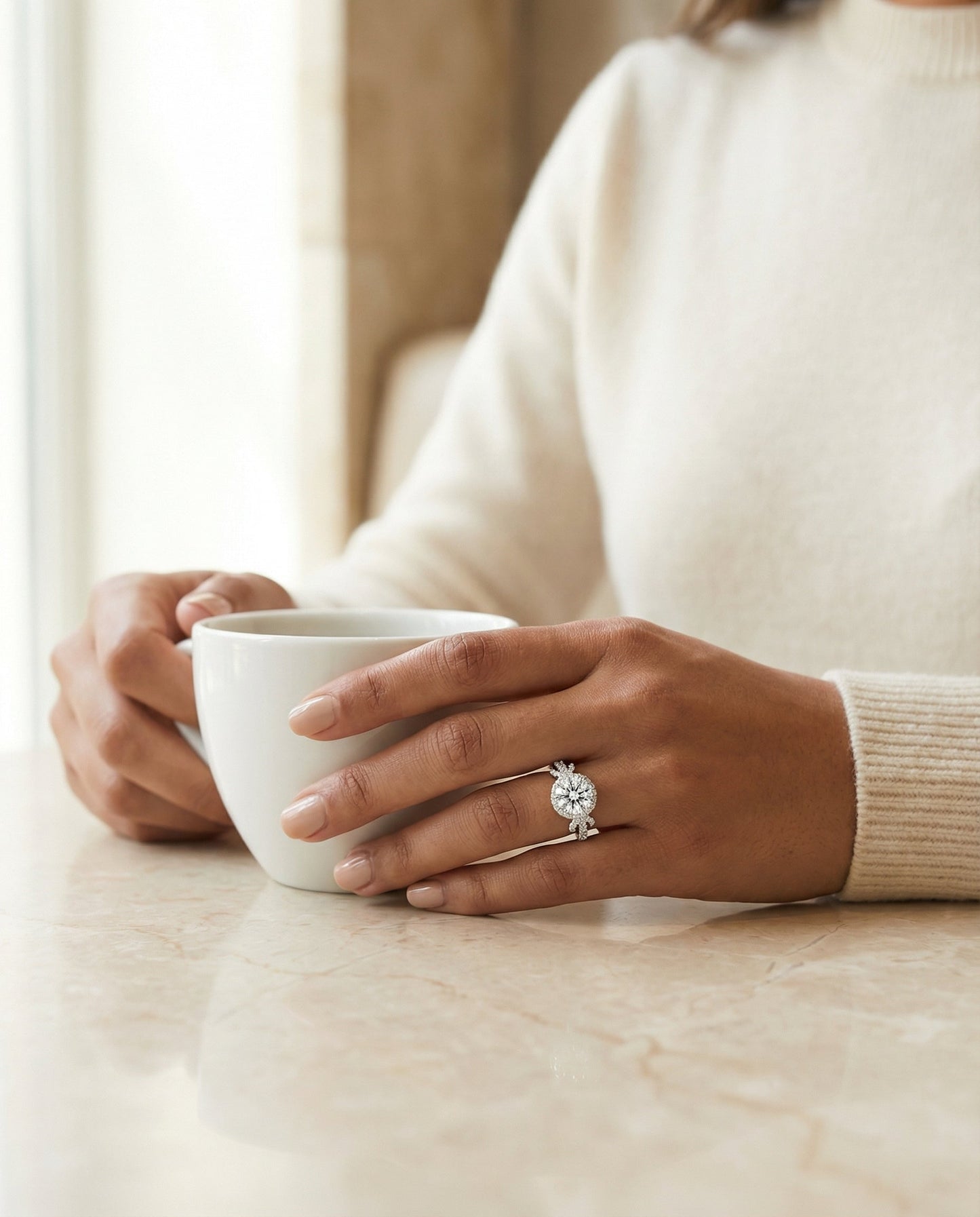 The Bess Select Love Knot Pave Halo Solitaire Engagement Ring with Lab Diamond in Platinum — view 7
