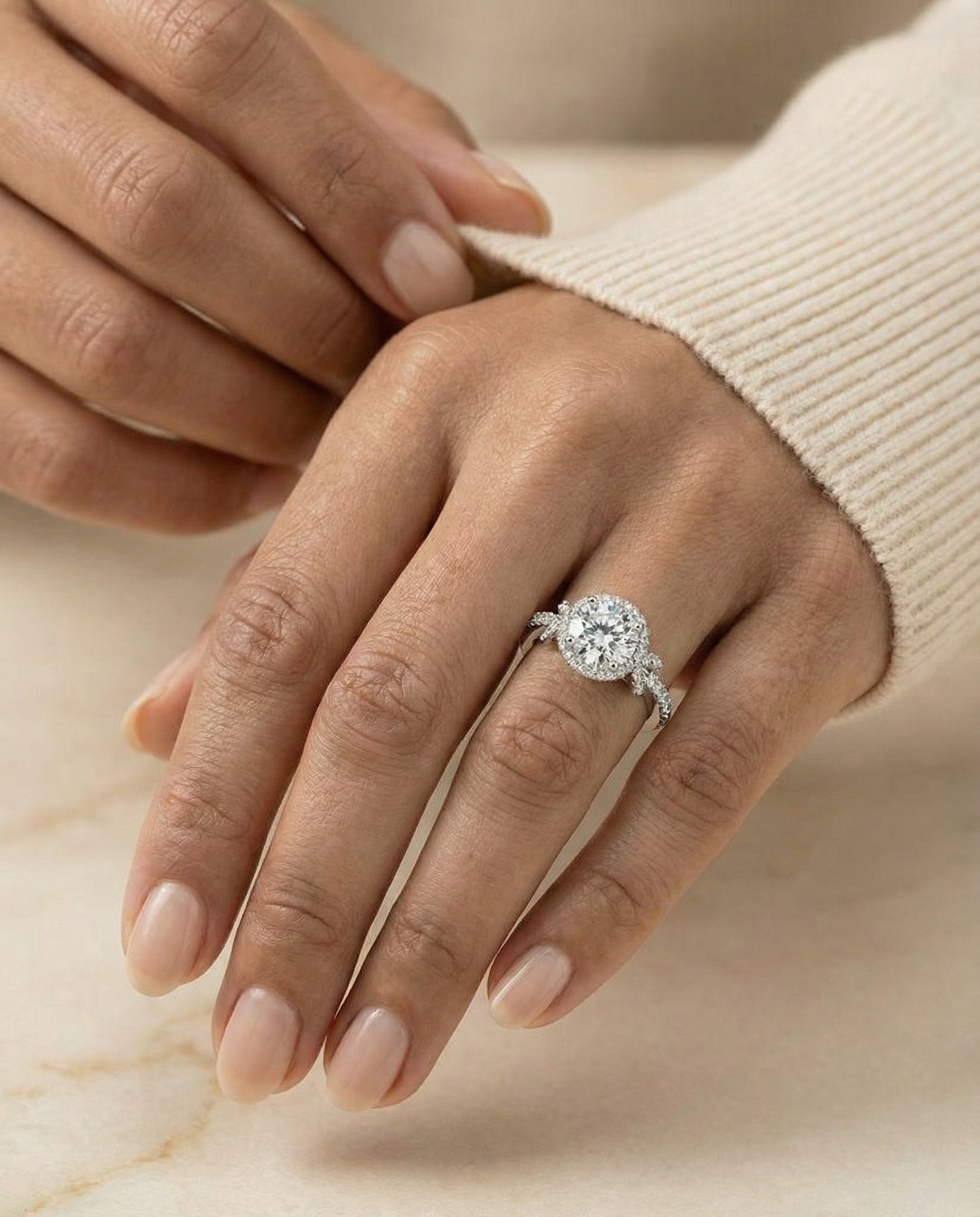The Bess engagement ring setting in 18K White Gold, love knot pavé halo design | RockHer