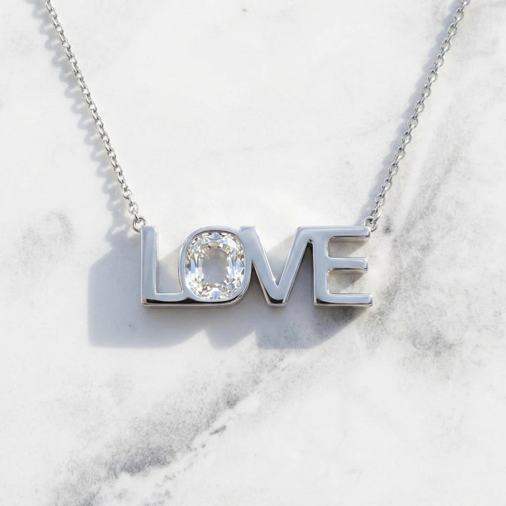 LOVE lab-grown diamond letter necklace in Platinum