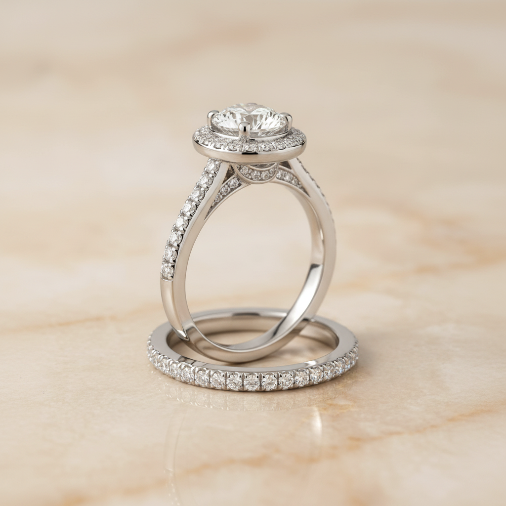 The Lucia Matching Wedding Band, Round in 18K White Gold