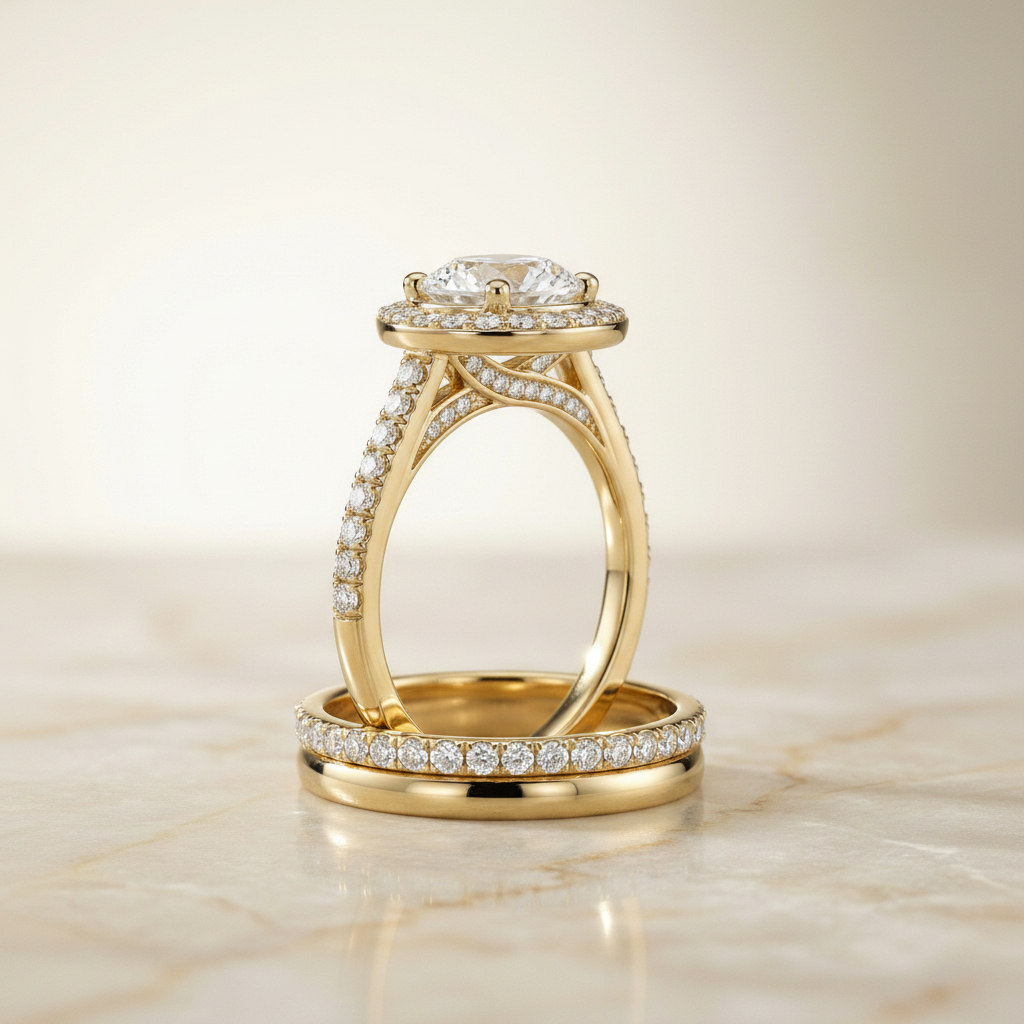 The Lucia Matching Wedding Band, Round in 18K Yellow Gold