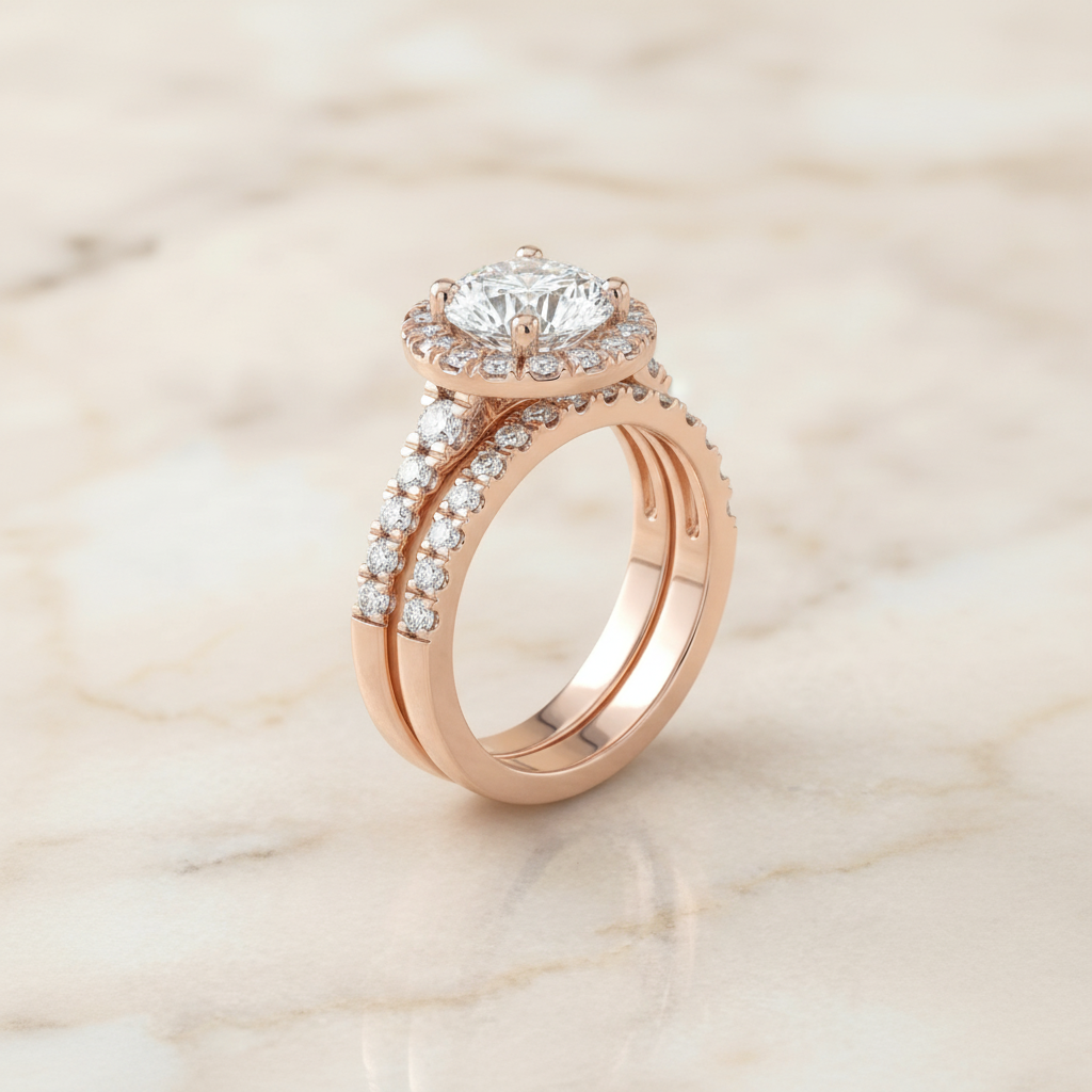 The Lucille Matching Wedding Band, Round in 14K Rose Gold