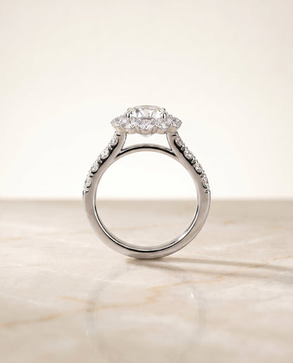 Alannah Select Luxe French Pavé Halo Asscher Cut Lab Diamond Engagement Ring in 14K White Gold, side view | RockHer