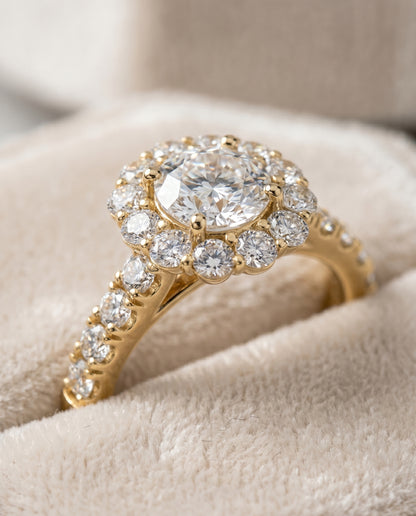 The Alannah Luxe French Pavé Halo Cushion Cut Engagement Ring Setting in 18K Yellow Gold