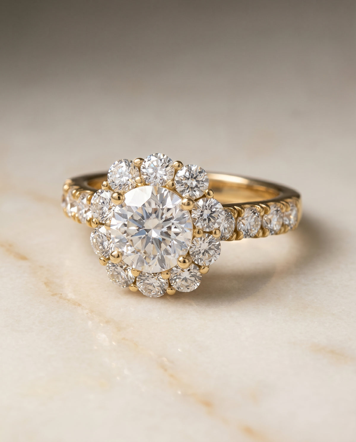 The Alannah Pavé Halo Engagement Ring Setting for Cushion Diamonds in 18K Yellow Gold | RockHer
