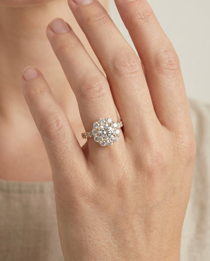 The Alannah Luxe French Pavé Halo Cushion Cut Engagement Ring Setting in 18K Yellow Gold