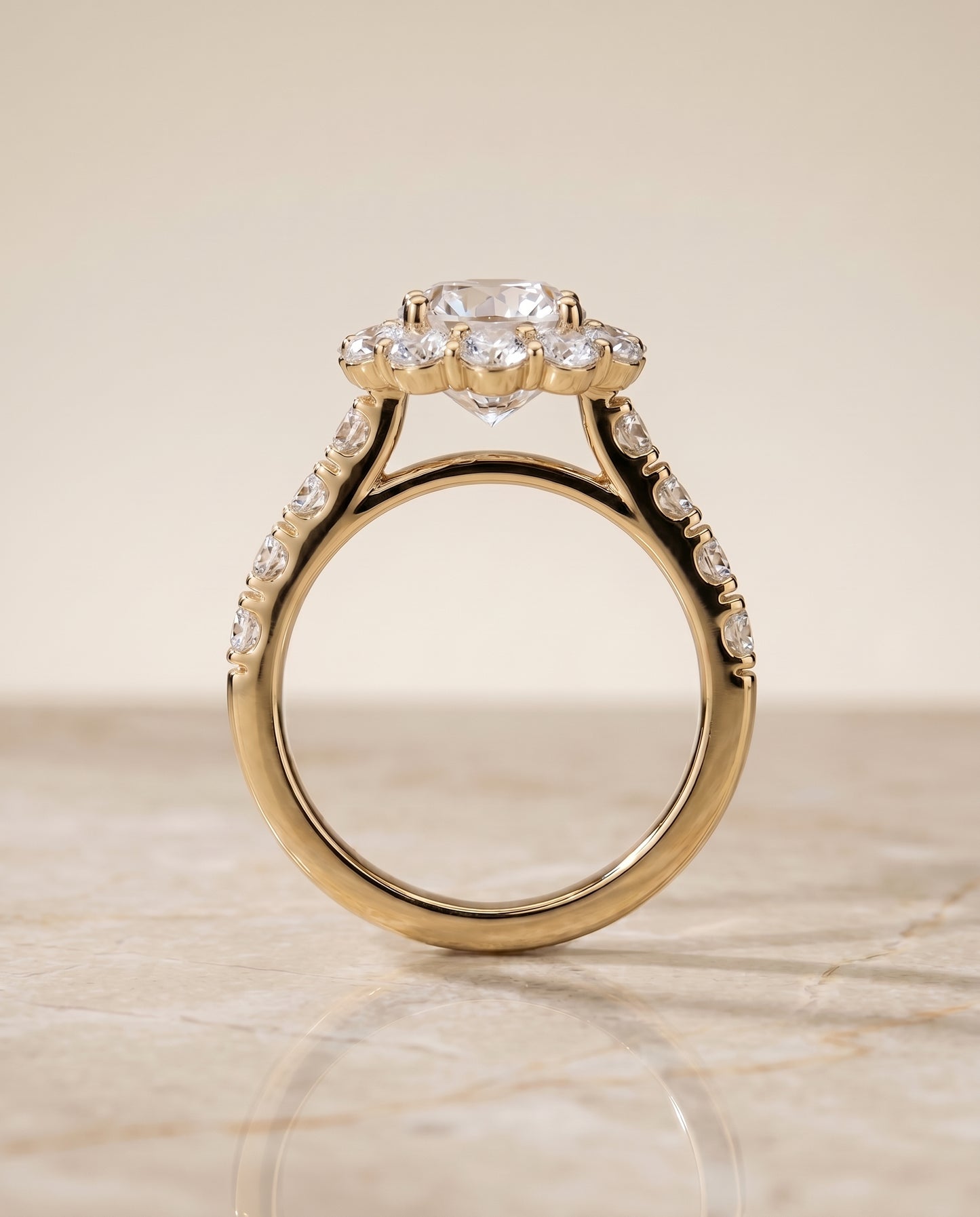 The Alannah Pavé Halo Engagement Ring Setting for Cushion Diamonds in 18K Yellow Gold