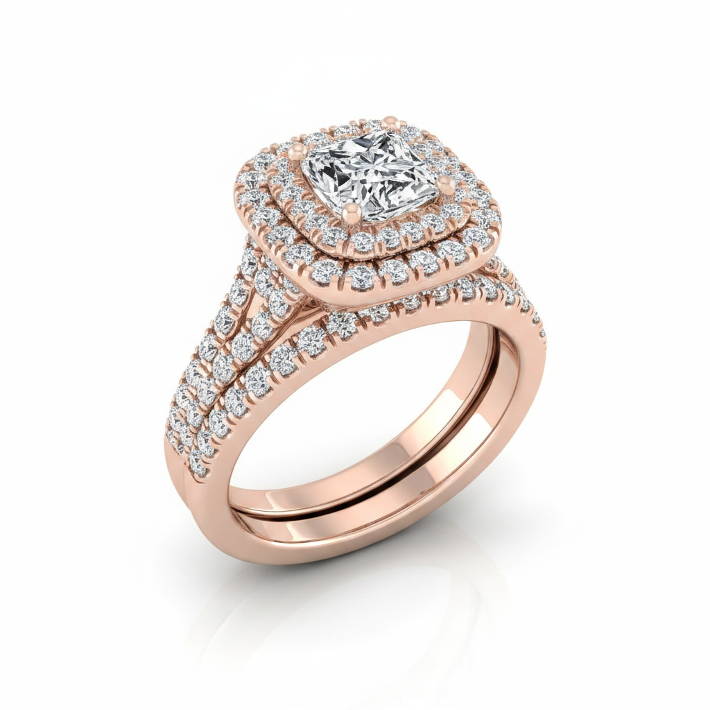 The Lyra Matching Wedding Band, Princess in 14K Rose Gold