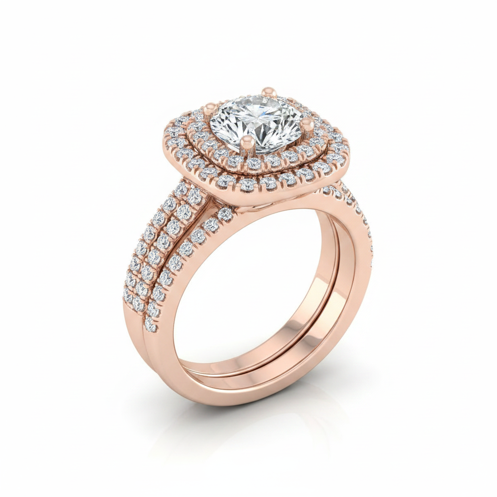 The Lyra Matching Wedding Band, Round in 14K Rose Gold