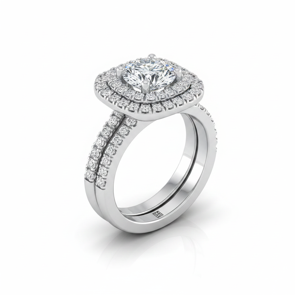 The Lyra Matching Wedding Band, Round in 18K White Gold