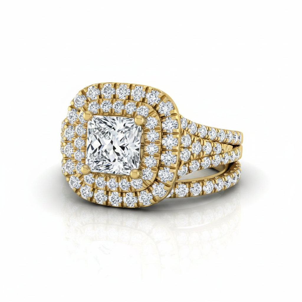 The Lyra Matching Wedding Band, Princess in 18K Yellow Gold