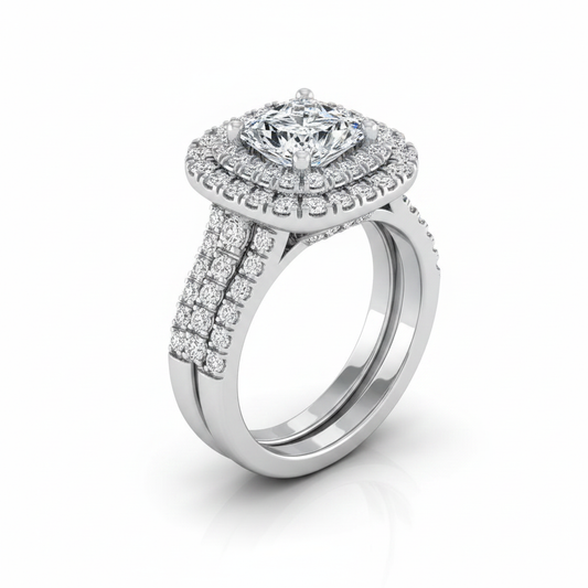 The Lyra Matching Wedding Band, Princess in Platinum