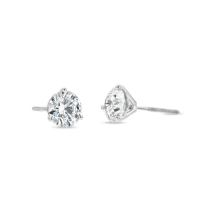 Natural Diamond Round Brilliant Three Prong Martini Stud Earrings in Platinum, 1-1/2 ct. t.w., VS/FG, detail view | RockHer