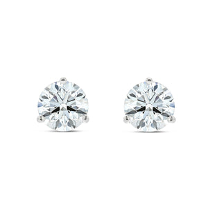 Natural Diamond Round Brilliant Three Prong Martini Stud Earrings in Platinum, 1-1/2 ct. t.w., VS/FG, front view | RockHer